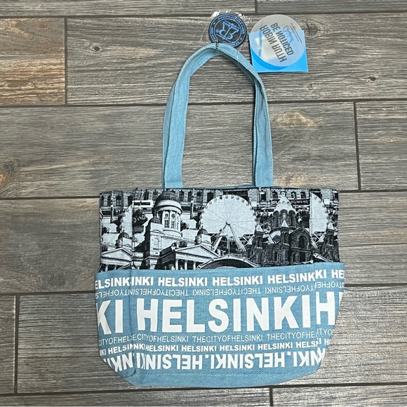 NWT Robin Ruth Helsinki Finland Tote Travel Bag Purse Blue Black Zip Closure - Picture 6 of 15